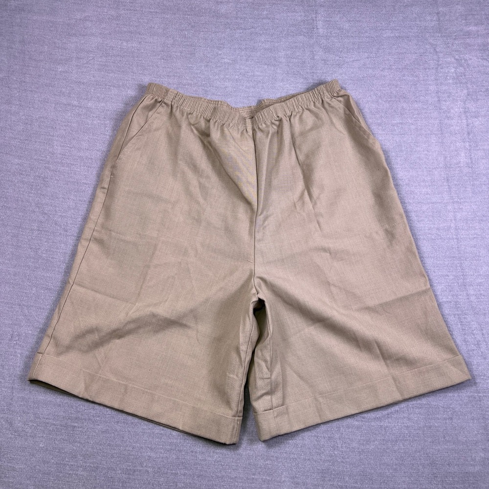 Blair Pull-On Elastic Waist High Rise Bermuda Shorts Women Large Khaki Tan Rayon